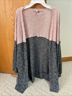 white birch Pink and Gray Open Waffle-Knit Cardigan